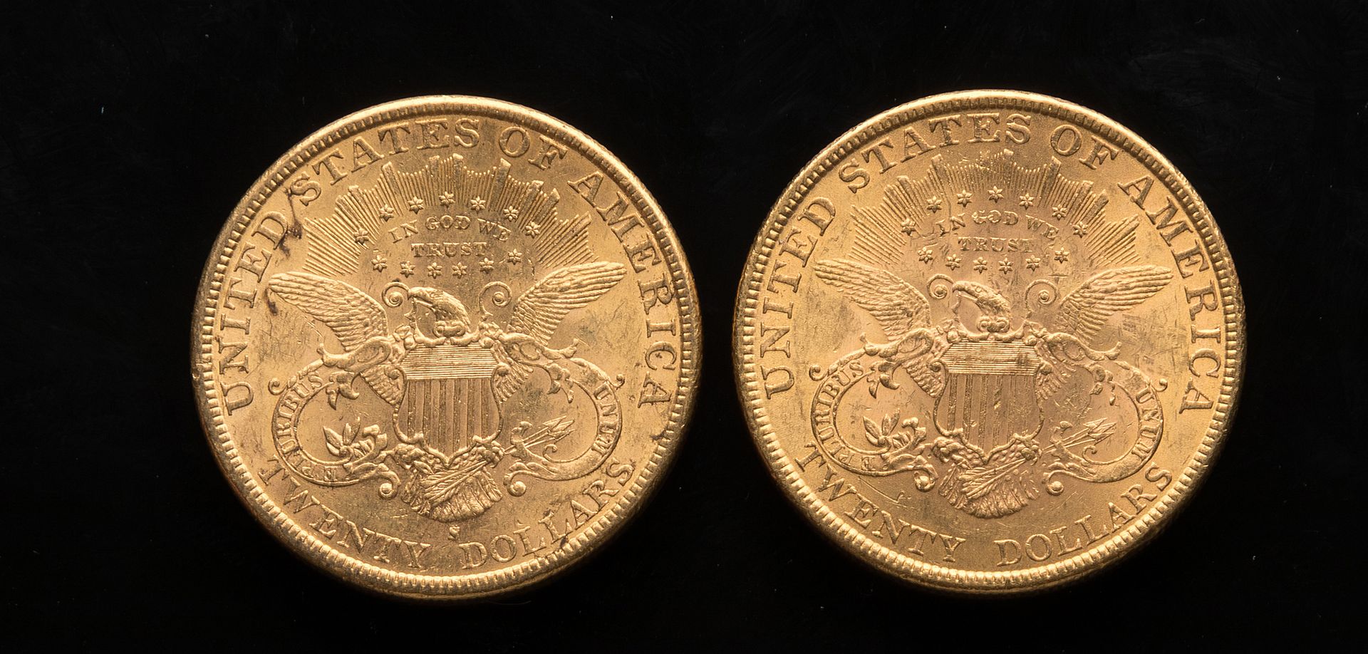 Null 
[SOLD ON PHOTO AND DESIGNATION] Two coins of 20 US Dollars 1896 and 1899

&hellip;