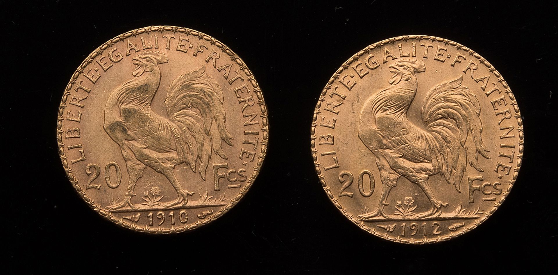 Null 
[SOLD ON PHOTO AND DESIGNATION] Two coins of 20 Francs gold 1910 and 1912
&hellip;