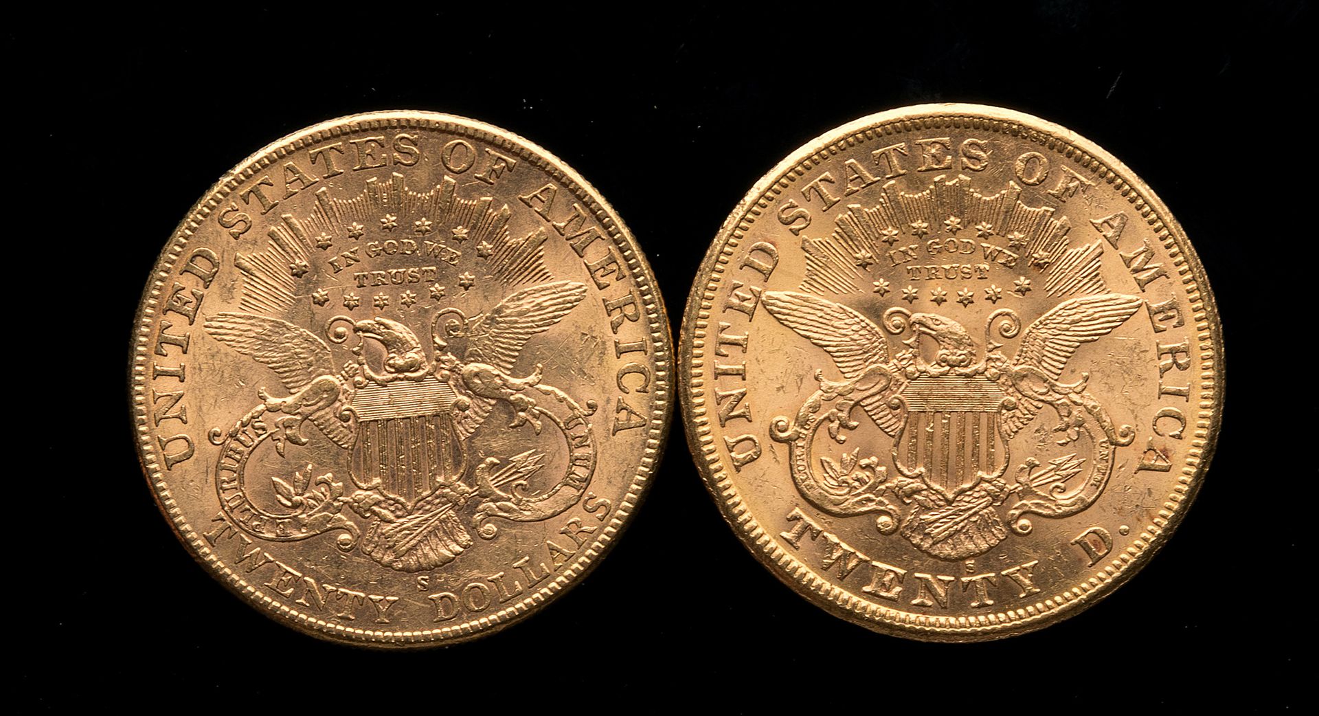 Null 
[VERKAUFT AUF FOTO UND BESCHREIBUNG] Zwei 20-US-Dollar-Münzen 1876 und 190&hellip;