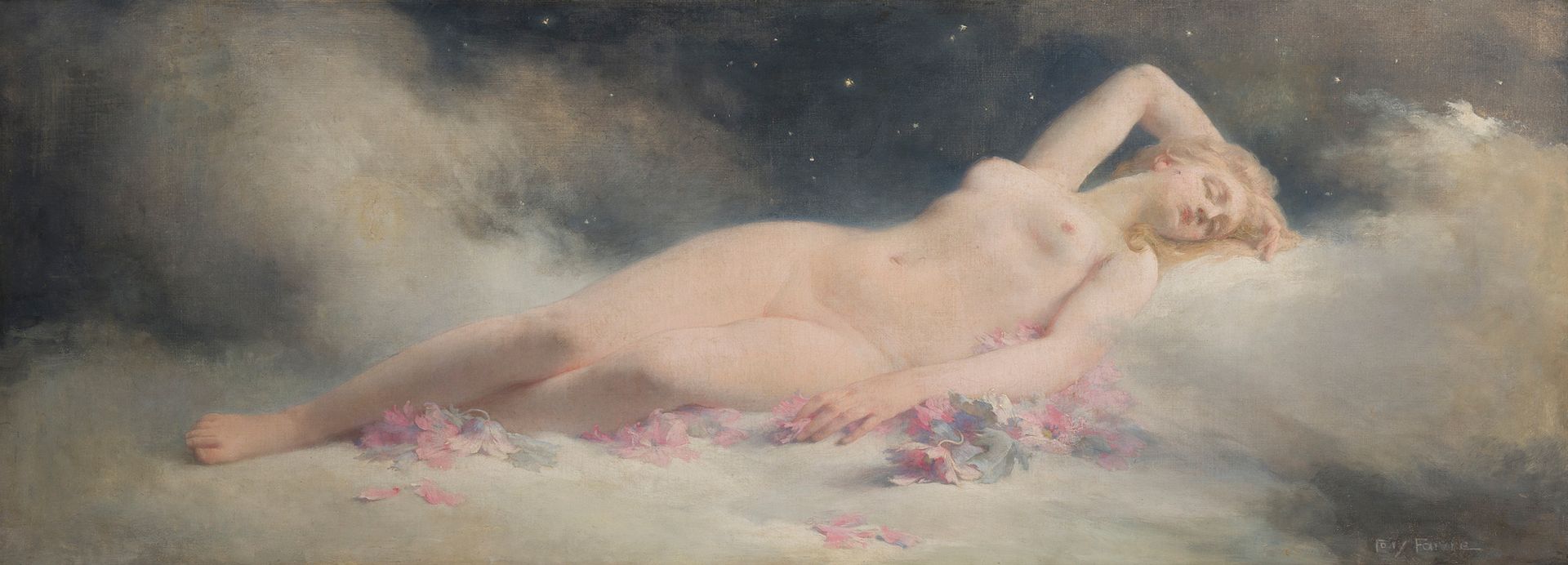 Tony FAIVRE (1830-1905) Reclining nude
Oil on canvas signed
57 x 146 cm