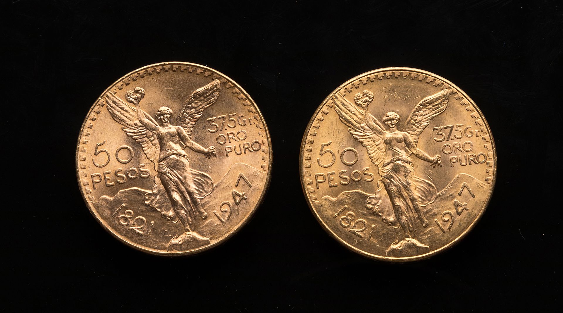 Null 
[VERKAUFT AUF FOTO UND BESCHREIBUNG] Zwei 50 Peso-Münzen aus Mexiko 1821 u&hellip;