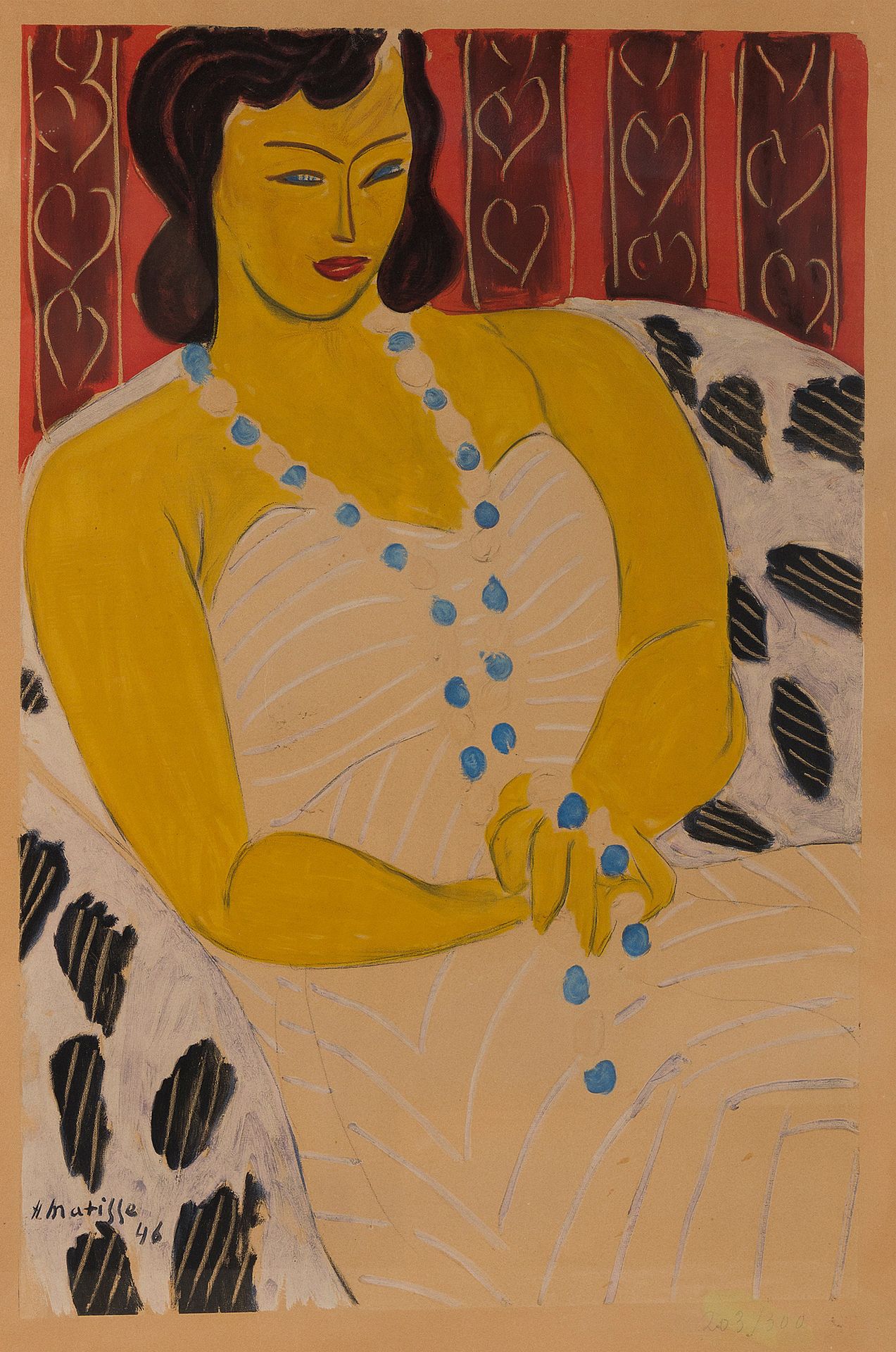Henri MATISSE (1869-1954) 坐着的女人

彩色石版画

板块内有签名，日期为46，编号为203/300