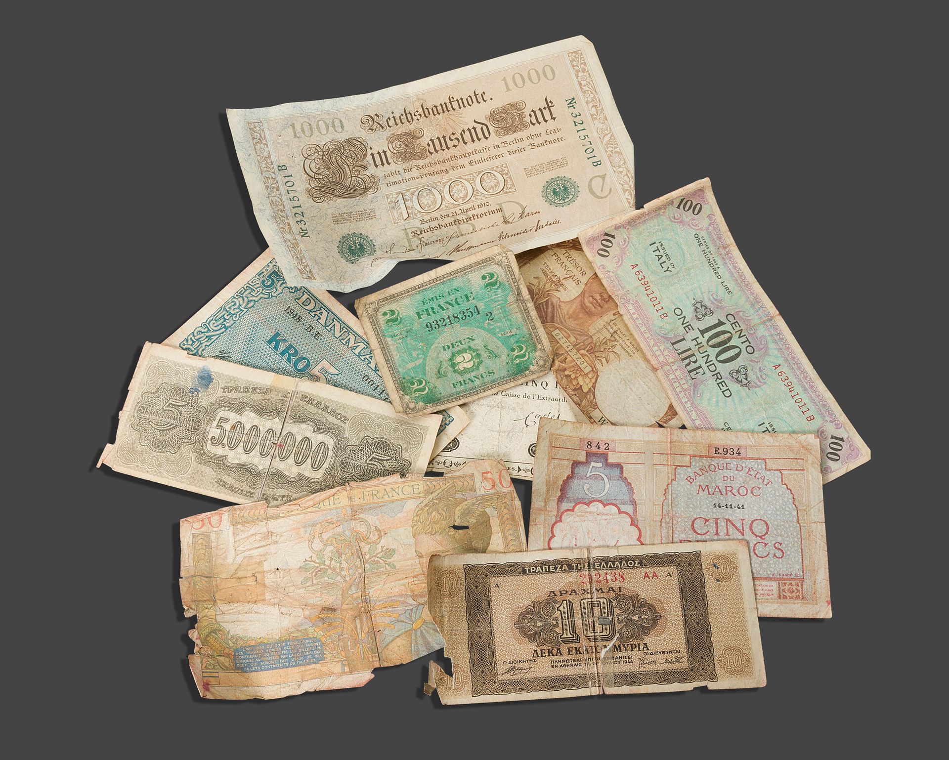 Null Set di monete e banconote: Francia, Italia, Gran Bretagna, Stati Uniti ecc.