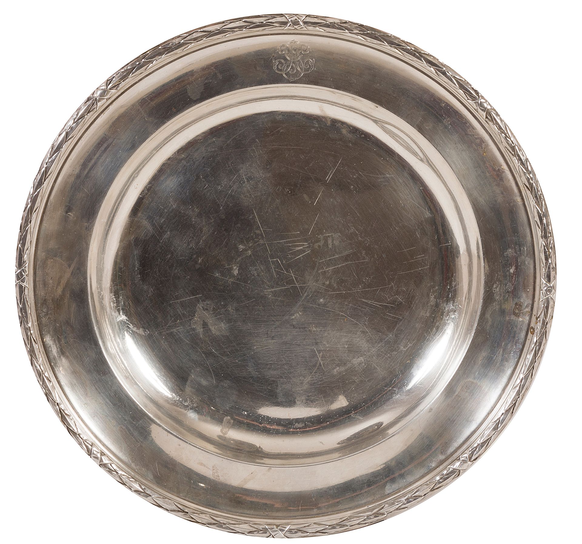 Maison ODIOT, PREVOST & Cie Hollow silver dish molded and chased with laurel fri&hellip;