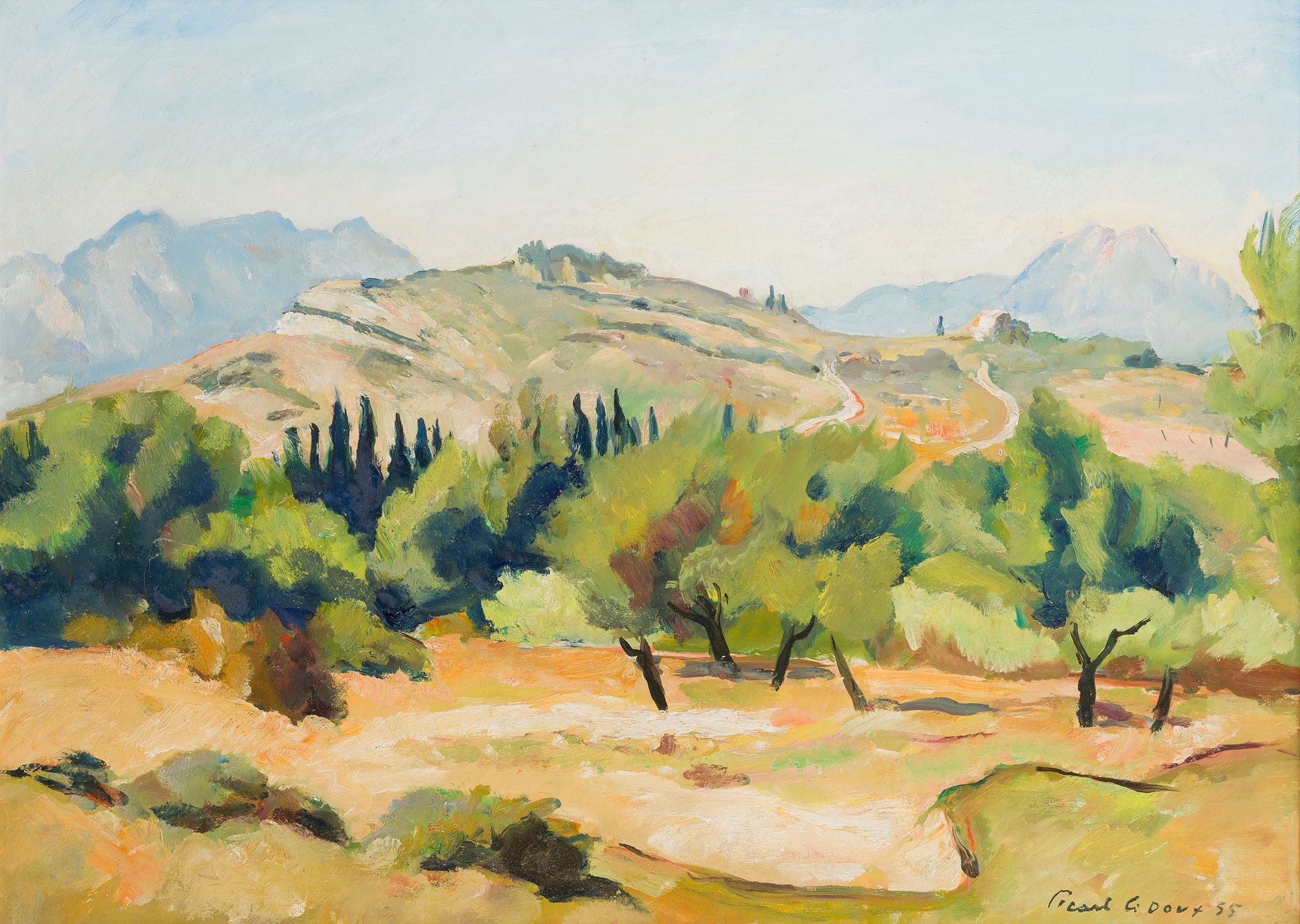Null 夏尔-皮卡特-勒杜(1881-1959)
阿尔卑斯山
油画在伊索尔上
右下方有签名，日期为55
献给Michel COINTAT，我的父亲Charle&hellip;