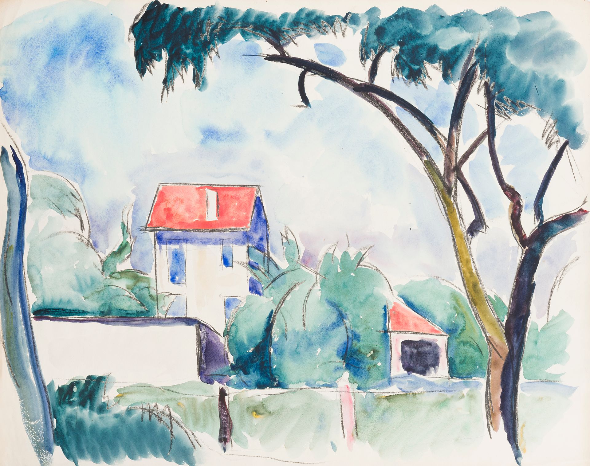 Null 查尔斯-皮卡特-勒杜(1881-1959)
树木和房屋，1910年
纸上水彩画
45 x 56 cm