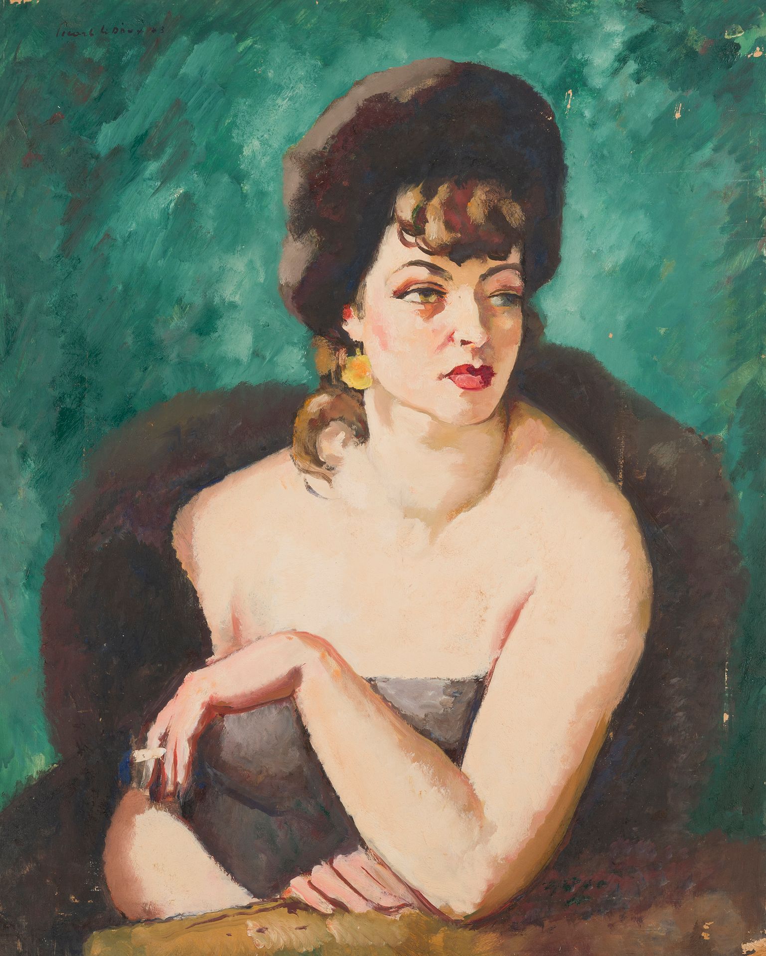 Null 查尔斯-皮卡特-勒杜 (1881-1959)
抽烟的女人，1943年
左上角签有 "Isorel "的油画（小幅缺失）。
80 x 65厘米