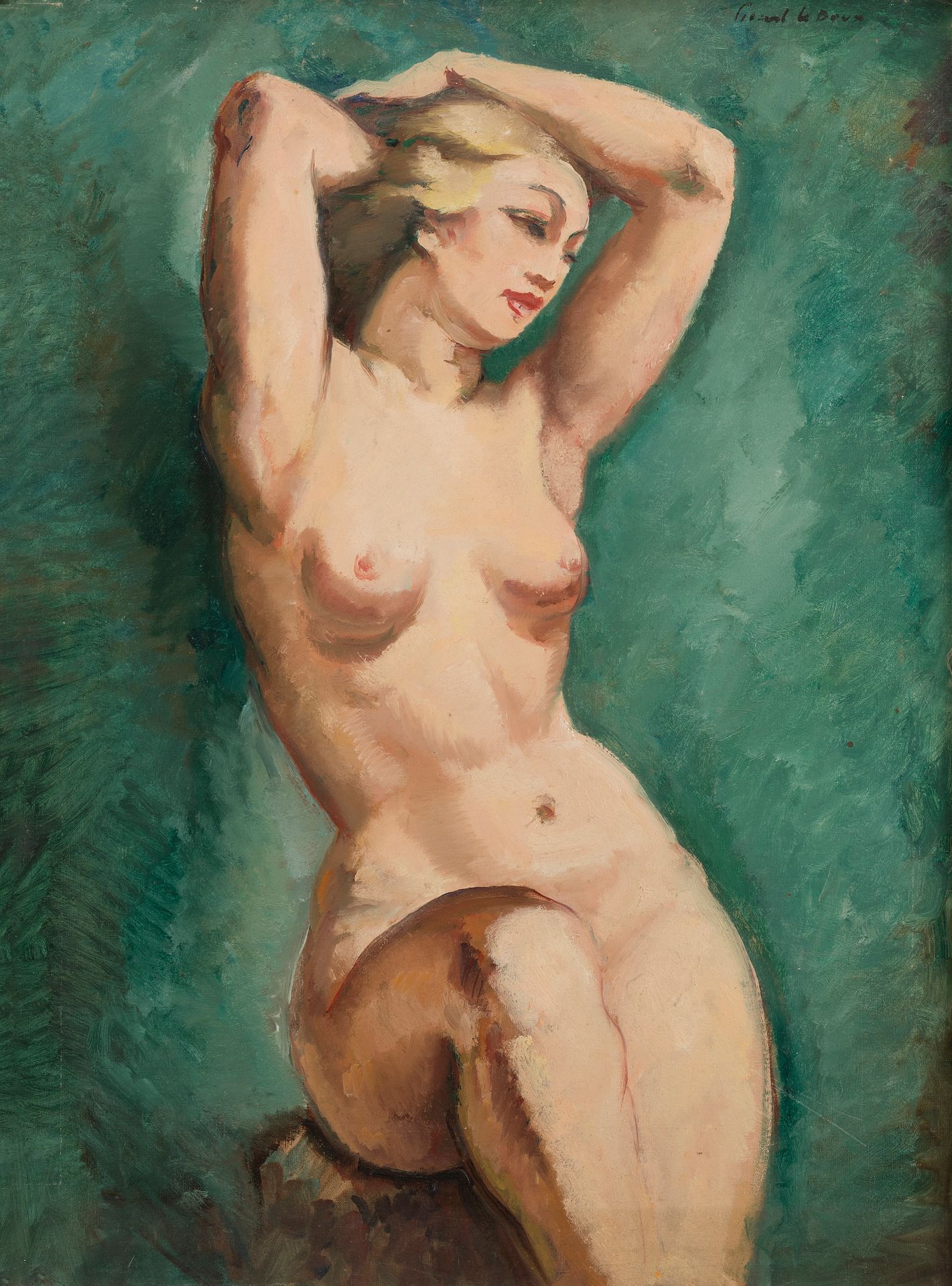 Null 查尔斯-皮卡特-勒杜(1881-1959)
手臂在空中的裸体
布面油画，右上角有签名
81 x 60 cm