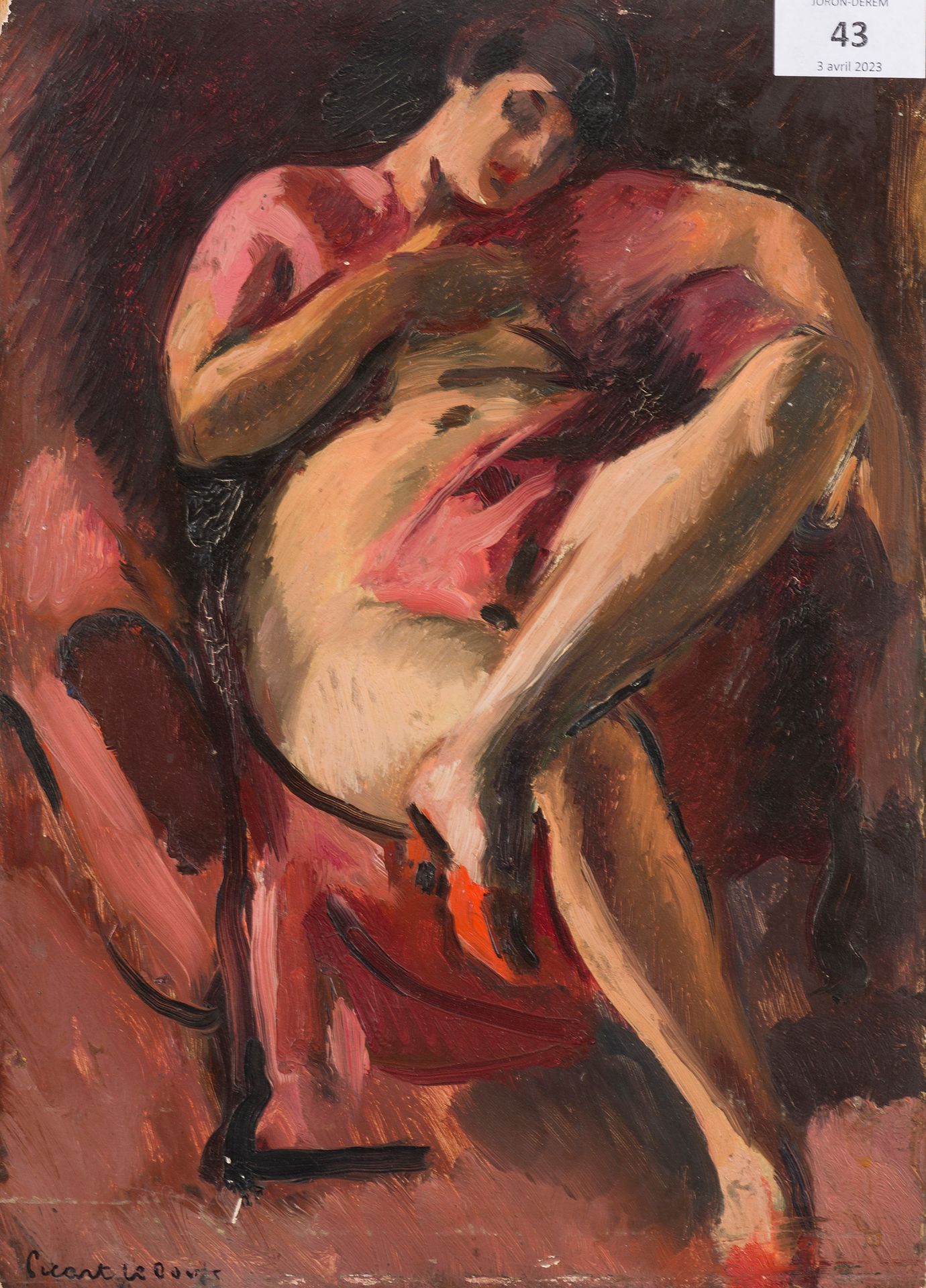 Null 查尔斯-皮卡特-勒杜(1881-1959)
扶手椅上的裸体，1924年
板面油画，左下角有签名
33 x 24厘米