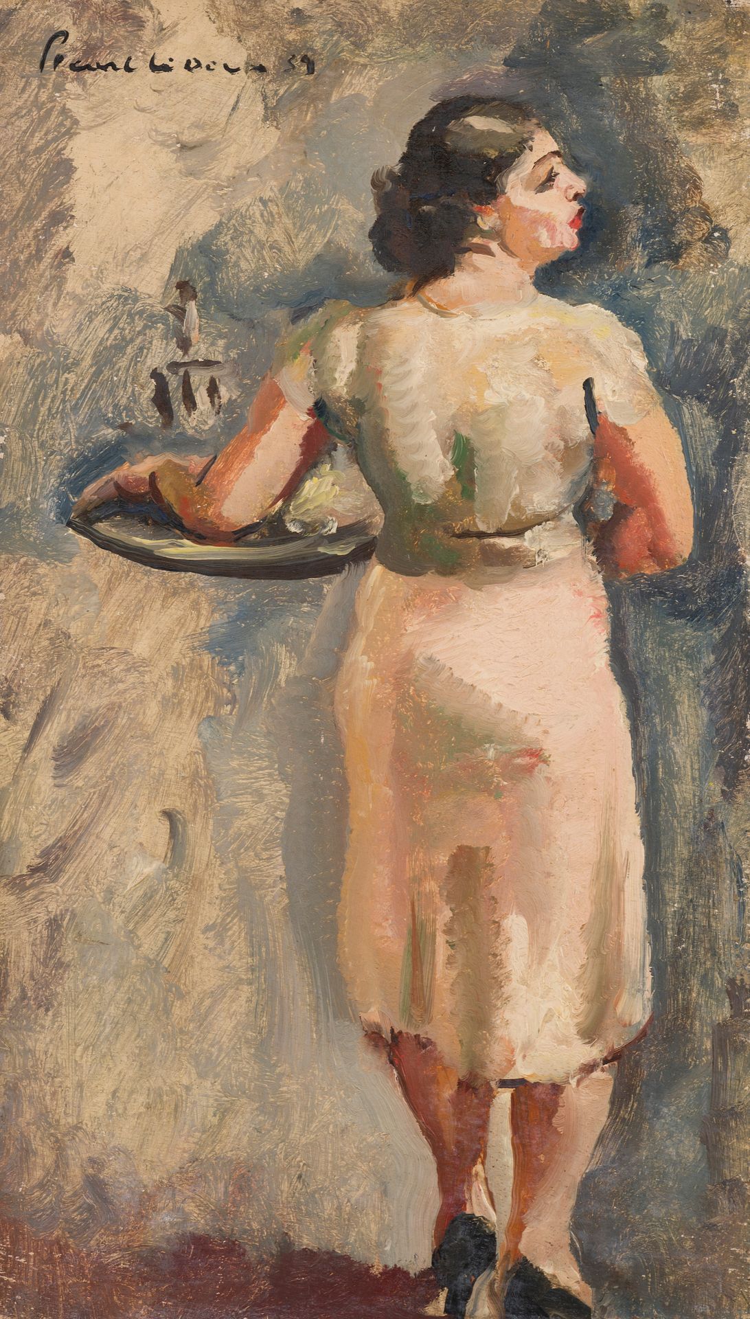 Null 查尔斯-皮卡特-勒杜(1881-1959)
皮卡特-勒-杜克斯夫人服务，1939年
面板油画，左上角有签名
46 x 27 cm