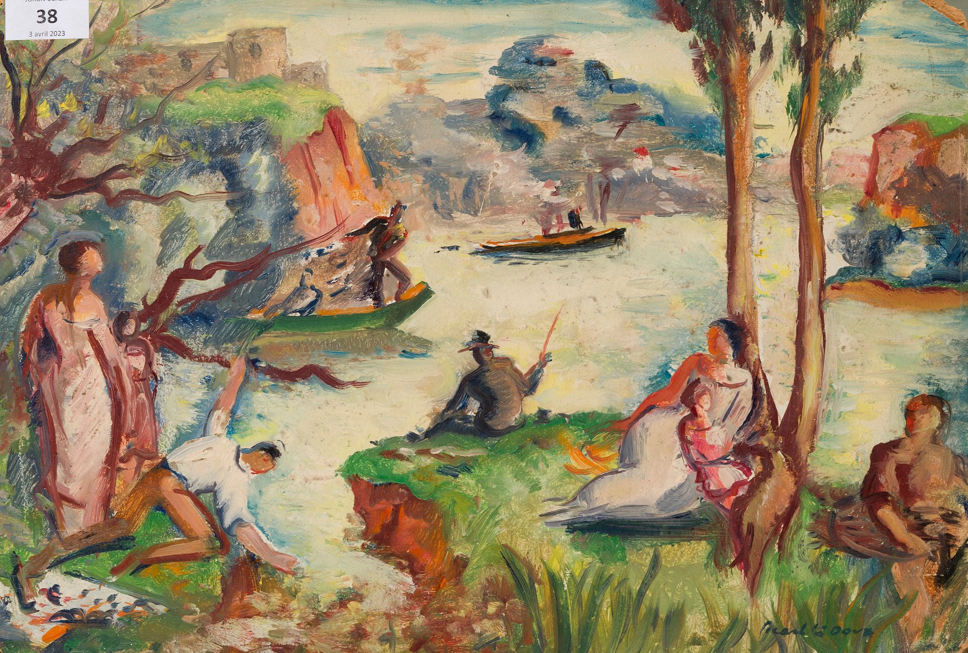 Null 查尔斯-皮卡特-勒杜(1881-1959)
研究：渔民和船，1936年
木板油画，右下角有签名（意外）。
31 x 44 cm