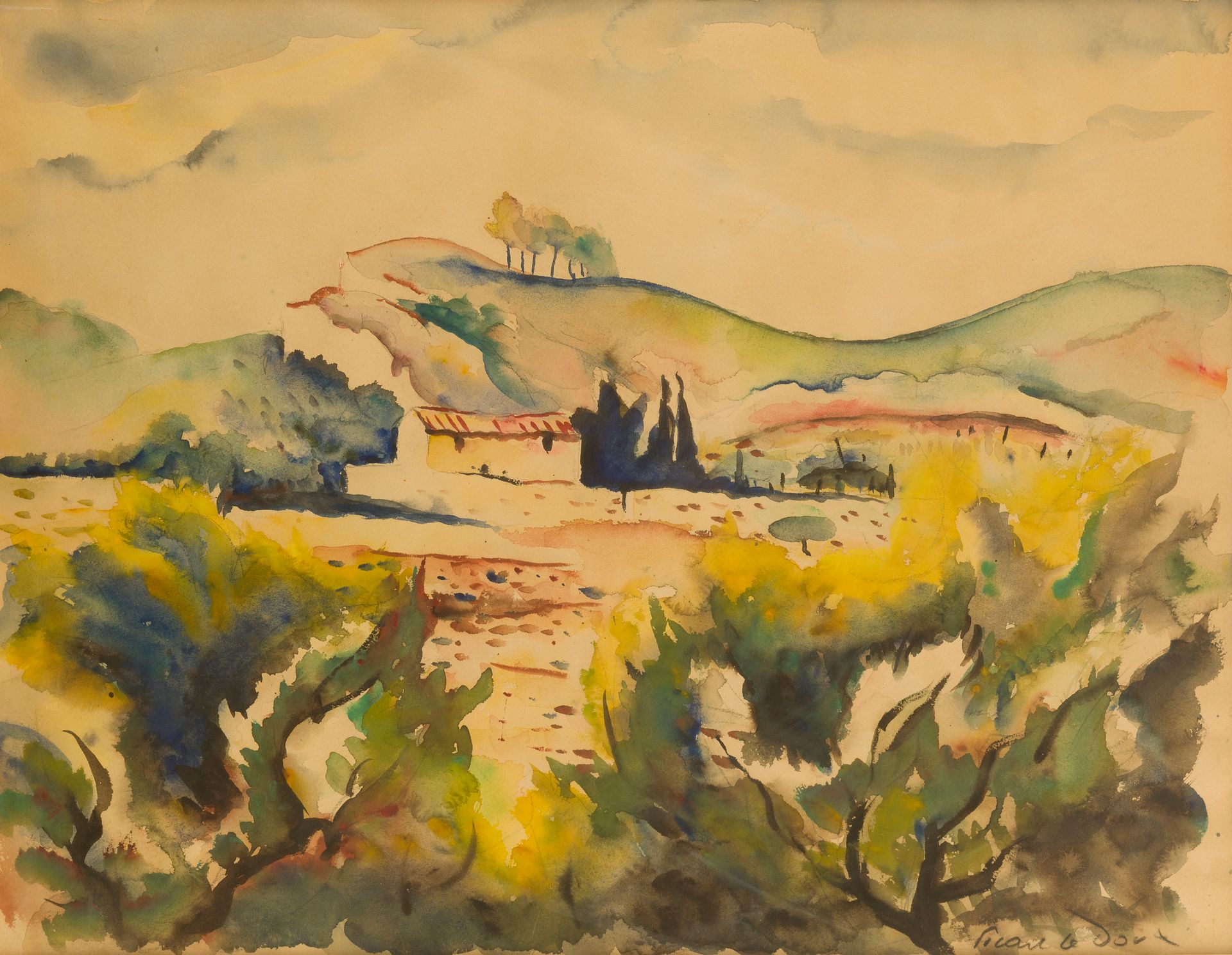 Null 查尔斯-皮卡特-勒杜(1881-1959)
普罗旺斯的风景
水彩画
右下方有签名
49 x 63 cm