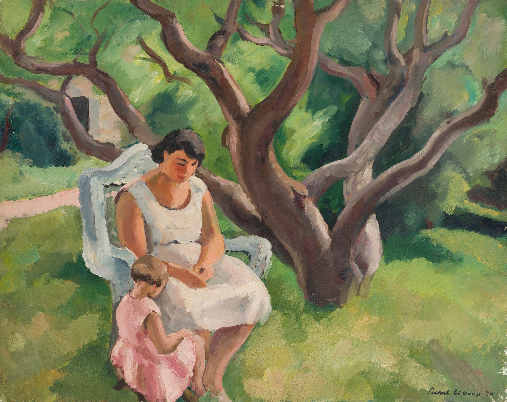 Null 夏尔-皮卡特-勒杜(1881-1959)
皮卡特-勒-杜克斯夫人和她的女儿，1930年
布面油画，右下角有签名
65 x 81 cm