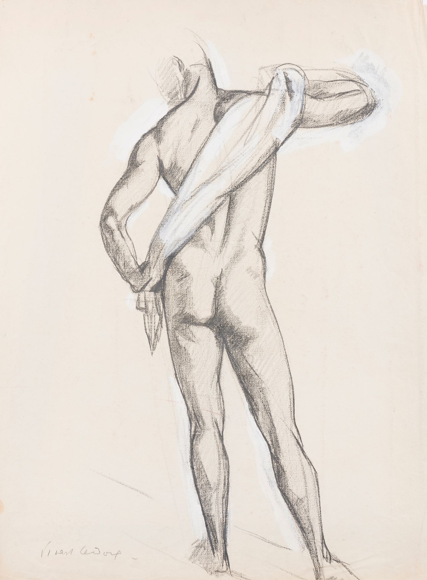 Null 查尔斯-皮卡特-勒杜(1881-1959)
从后面看裸体男子，1946年
炭笔和水粉画
左下方有签名
55 x 44 cm
