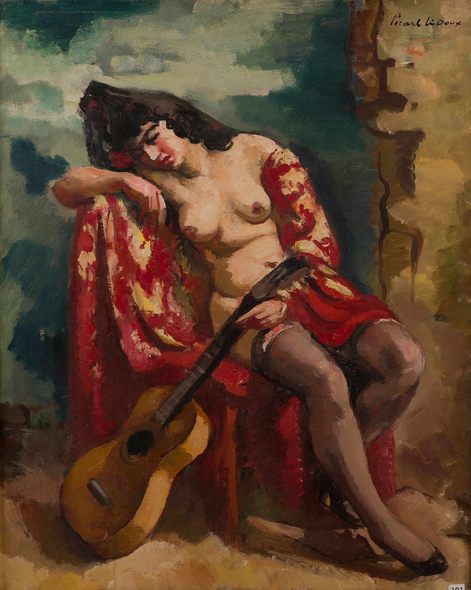 Null 查尔斯-皮卡特-勒杜(1881-1959)
弹吉他的裸体，1938年
布面油画
右上方有签名
82 x 65厘米
(小意外)