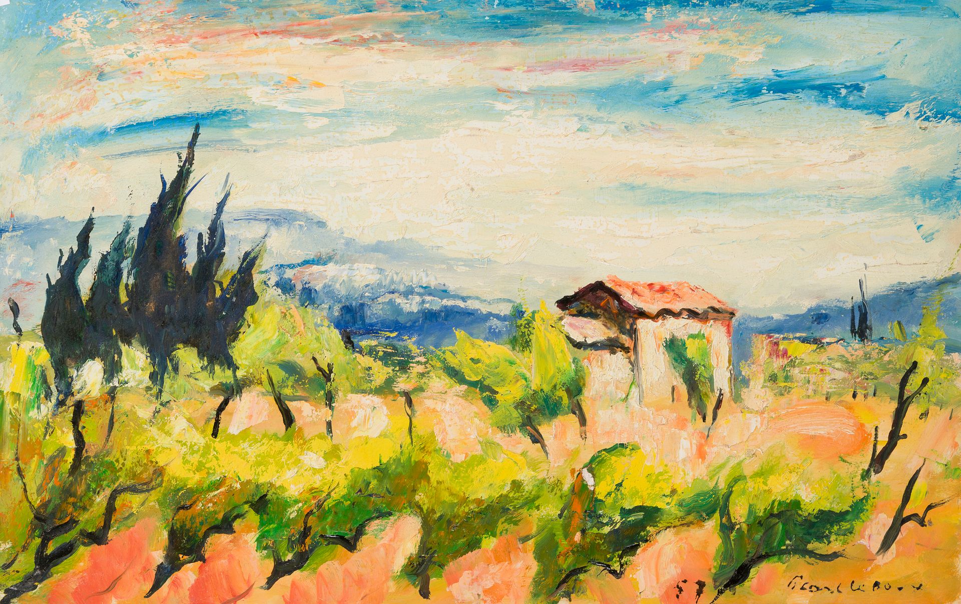 Null 查尔斯-皮卡特-勒杜(1881-1959)
普罗旺斯，1954年
右下角有签名的Isorel上的油画
38 x 61 cm