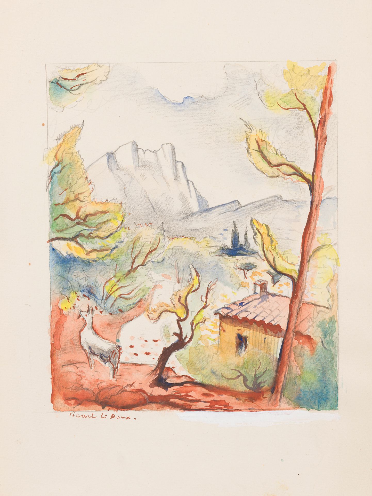 Null 查尔斯-皮卡特-勒杜 (1881-1959)
风景画，广告支持的骗局，等等。
五幅水墨画套装
一幅有图案，一幅有签名
工作室的印章
从27x19厘米到&hellip;