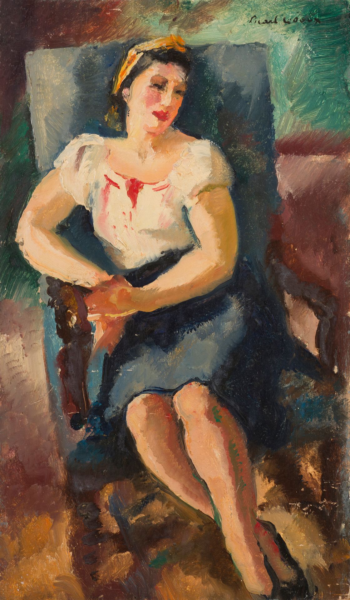 Null 夏尔-皮卡特-勒杜(1881-1959)
皮卡特-勒-杜克斯夫人坐着，1943年
面板油画，右上角有签名
46 x 27 cm