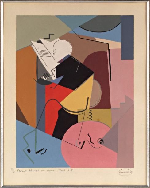 ALBERT GLEIZES (1881-1953) Composition cubiste Epreuve d'artiste sur vélin Signé&hellip;
