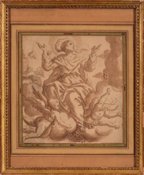 Ecole italienne du XVIIe siècle «L'assomption de la Vierge dans les nuées et ent&hellip;