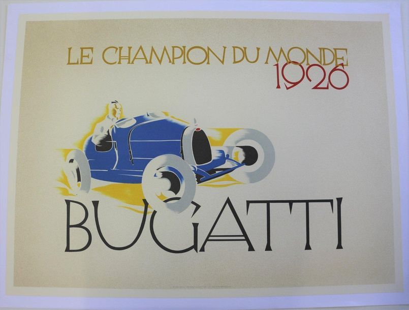 Null Bugatti champion du Monde 1926. Affiche entoilée. Edition 1981. 68,5x94cm
