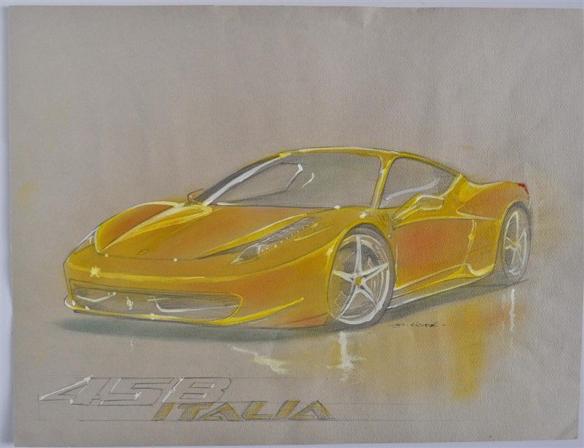 Null VISPE. Ferrari 458 Italia, aquarelle et gouache, signée en bas à droite (32&hellip;