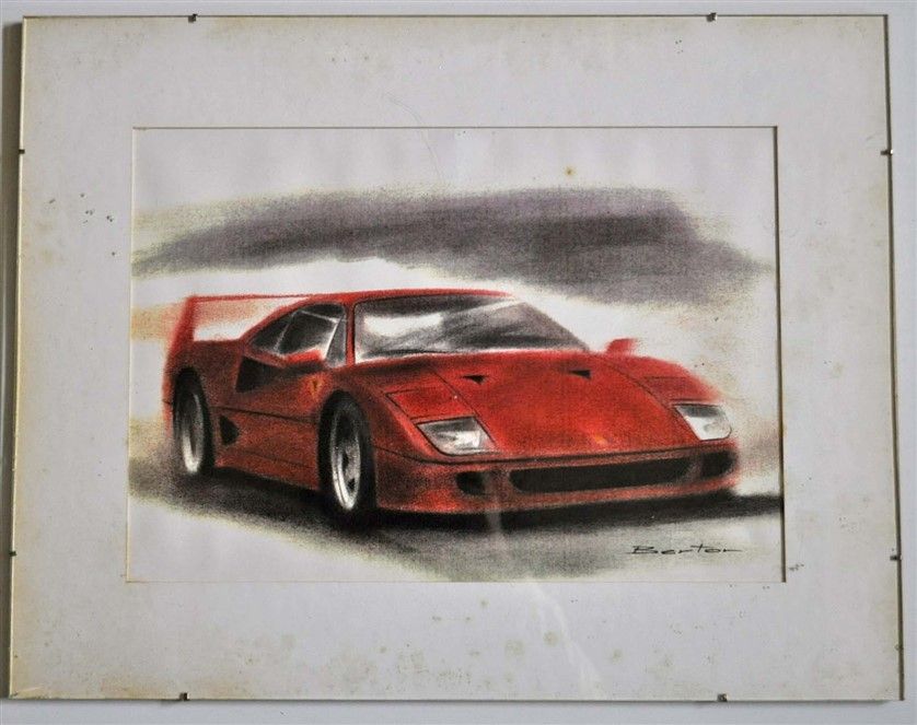 Null BERTON. Ferrari F40, Lithographie signée