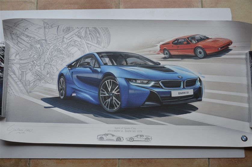 Null Lithographs: BMW i8 2014 - BMW M1 1978 (Guillaume LOPEZ) n° 154/280