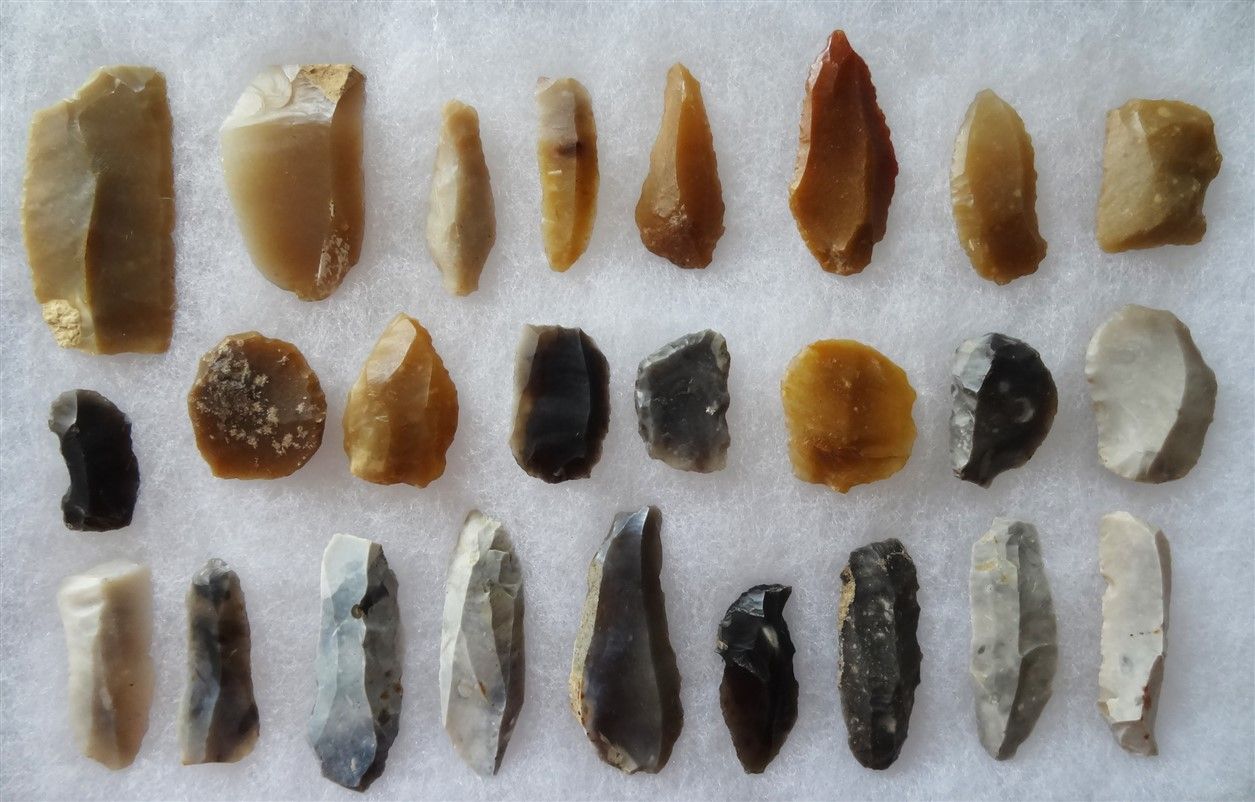 Null 一套25件玻璃下的各种火石，大部分有修饰。中石器时代 新石器时代，瓦兹省和安德尔省及卢瓦尔省 L : 3至6.3厘米