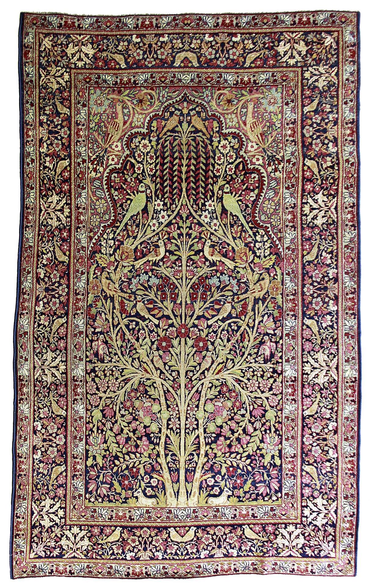 Null KIRMAN-LAVER地毯（波斯），19世纪末

尺寸：224 x 128厘米

技术特点 : 羊毛丝绒，棉质基础。

午夜蓝色的场地上有一个花团锦&hellip;