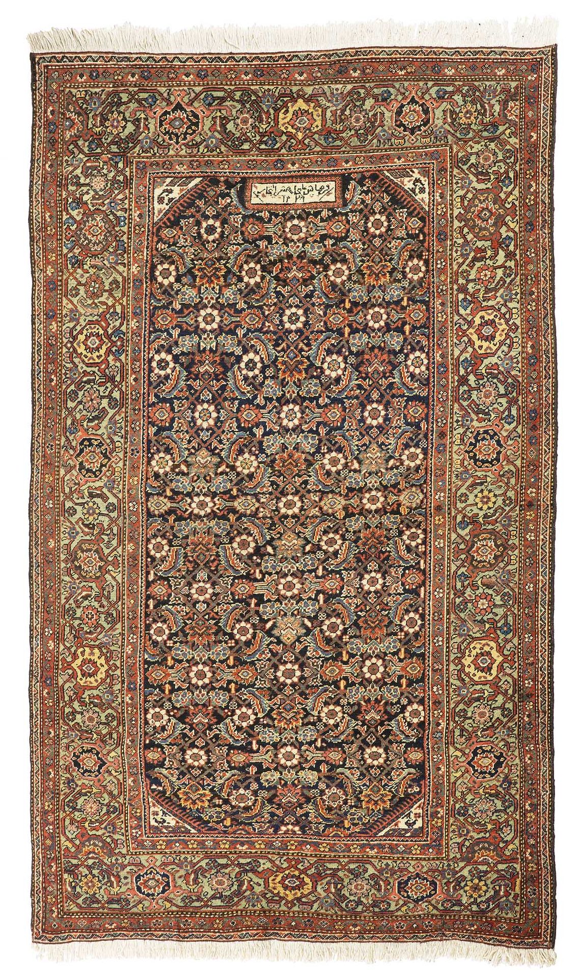 Null 罕见的FERAHAN地毯，在著名的织工大师MUSTAHAFIE（波斯）的工作室里编织，19世纪末。

尺寸：195 x 120厘米

技术特点 : 羊&hellip;