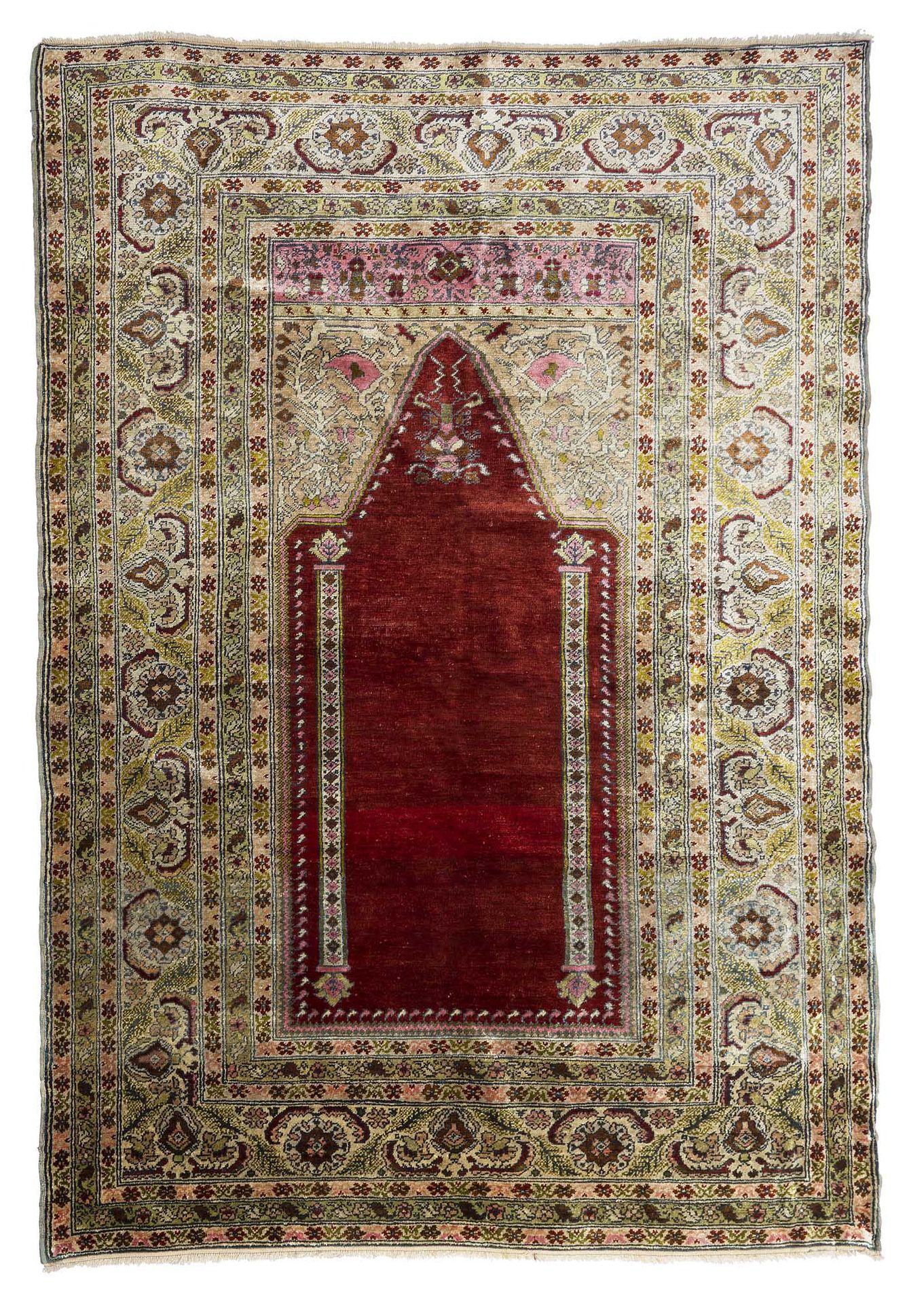Null 丝绸KAYCÉRI地毯（小亚洲），20世纪初

尺寸：157 x 123厘米

技术特点 : 丝绸基础上的丝绒。

砖红色的场地上有一个拱形的拱门和一&hellip;