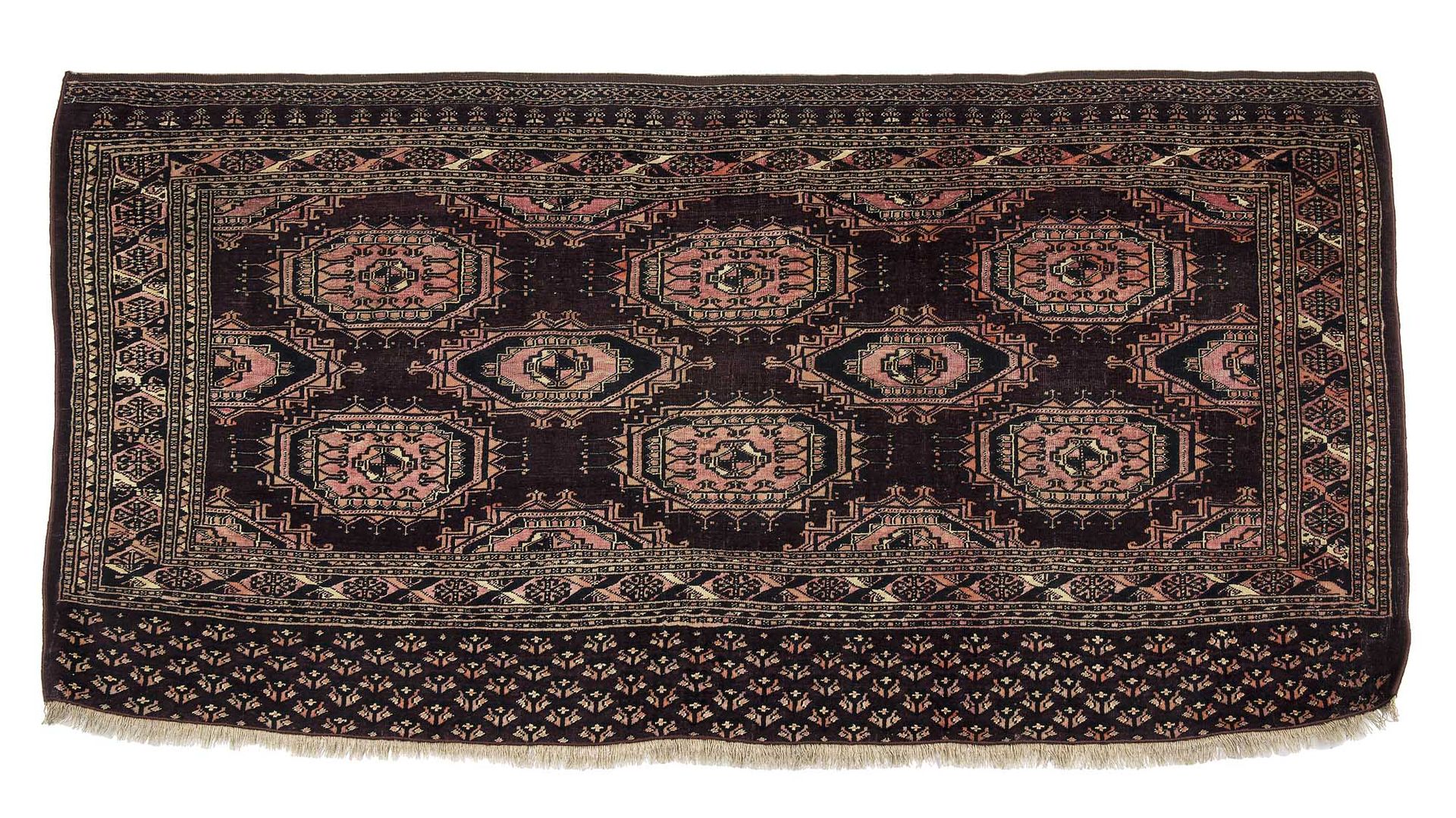 Null 镶嵌着丝绸和棉花的BOUKHARA SARYK马鞍地毯（中亚），19世纪末

尺寸：170 x 95厘米

技术特点 : 羊毛绒，羊毛基础上的棉质丝绸&hellip;