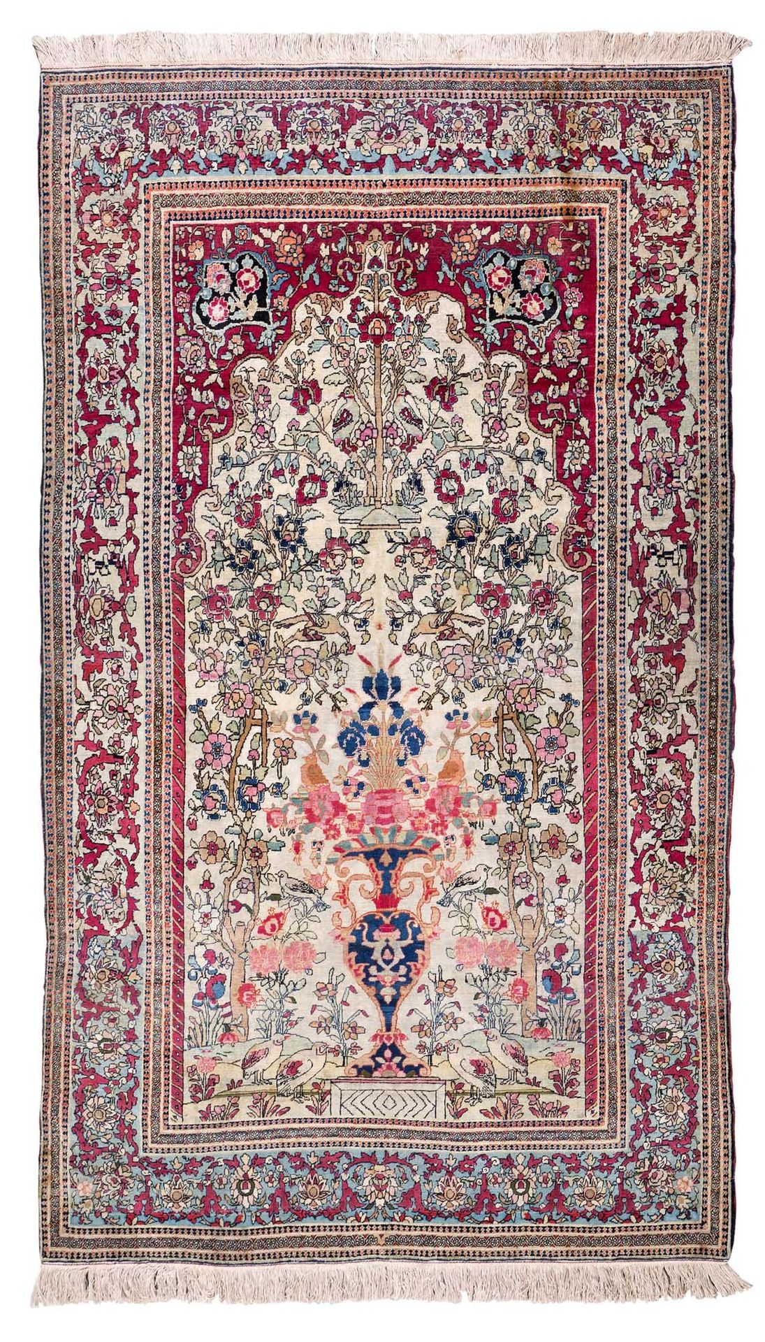 Null ISPAHAN地毯（波斯），19世纪末

尺寸：234 x 144厘米

技术特点 : 羊毛天鹅绒，棉质底板。

象牙色背景上装饰有一个大的蓝色花瓶，&hellip;