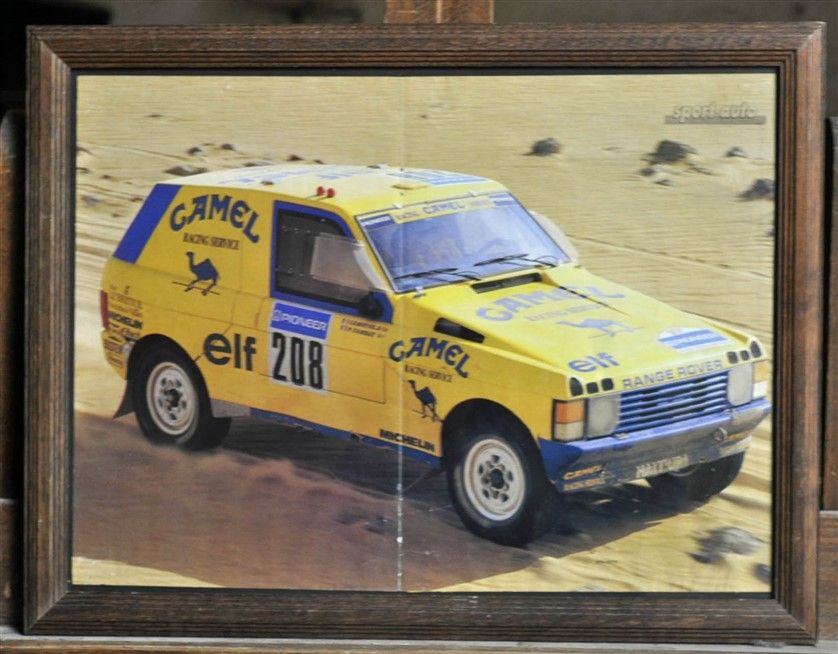 Null Range Rover Camel Nr. 208, Paris Dakar, Tambay. Gerahmtes Poster. 30x40cm