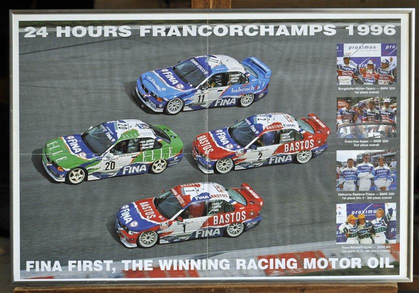 Null 4x BMW 320 i, 24h Spa-Francorchamps 1996, Fina. Gerahmtes Poster. 40x60cm