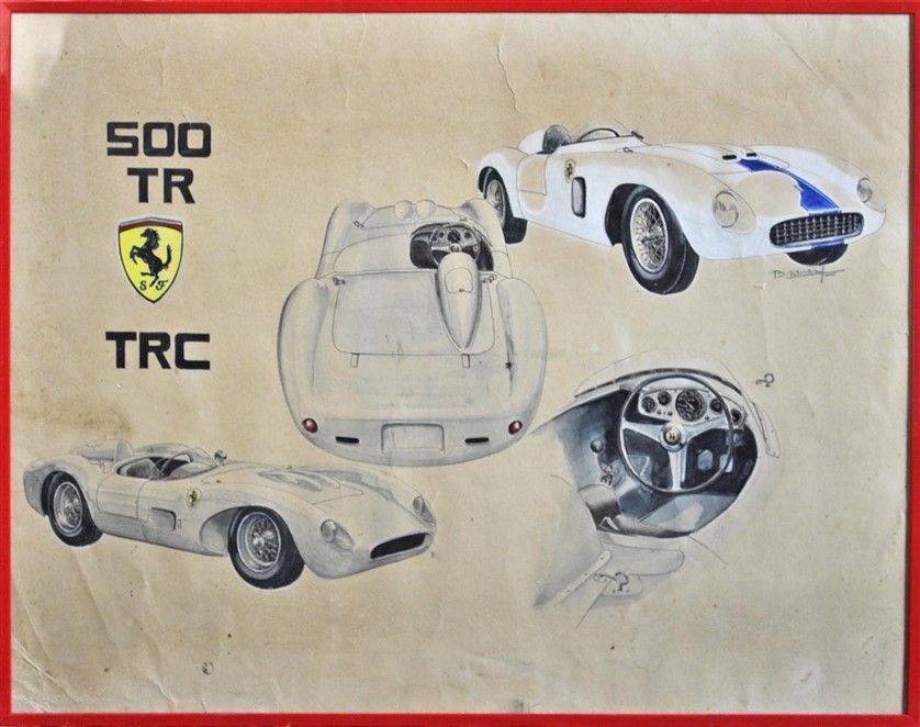 Null J. BRAUER. Ferrari 500 TRC, acquerello firmato a destra (38x49cm)