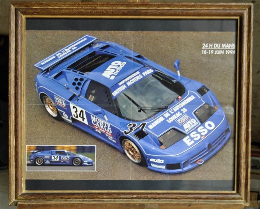 Null Bugatti EB 110, Le Mans 1994. Gerahmtes Poster. 50x60cm