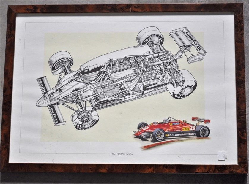 Null Lot of 5 framed pieces, Formula 1 Ferrari 1980's (37x52cm)