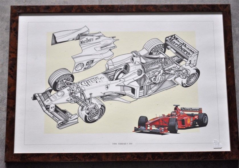 Null Set di 5 pezzi incorniciati, Formula 1 Ferrari anni '90 (37x52cm)