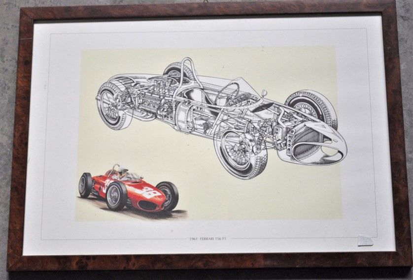 Null Lot of 5 framed pieces, Formula 1 Ferrari 1960's (37x52cm)