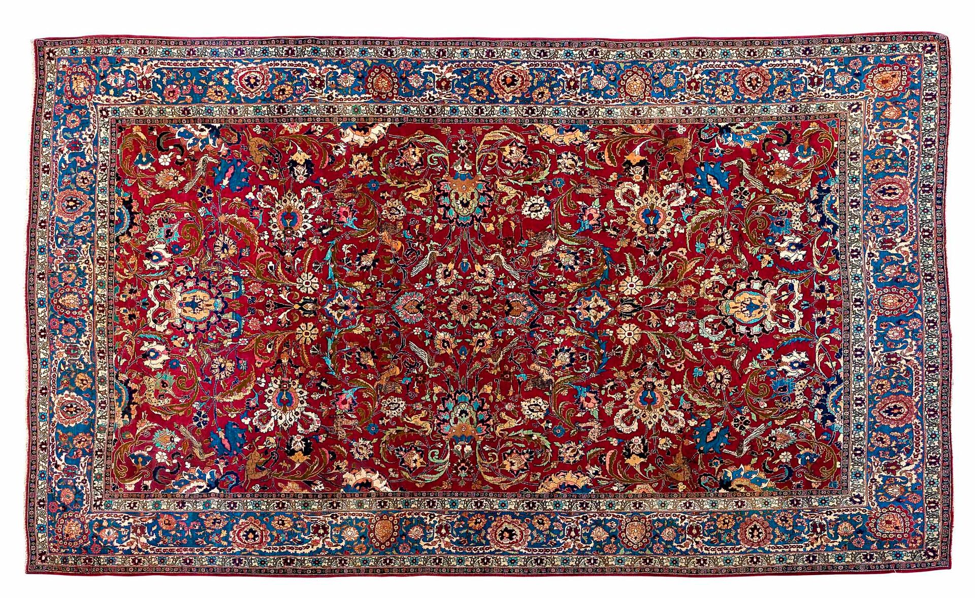 Null 美丽而优雅的德黑兰地毯，镶嵌在丝绸链上（波斯），19世纪末

尺寸：338 x 218厘米。

技术特点 : 羊毛和丝绒在丝绸的基础上。

在红宝石色&hellip;