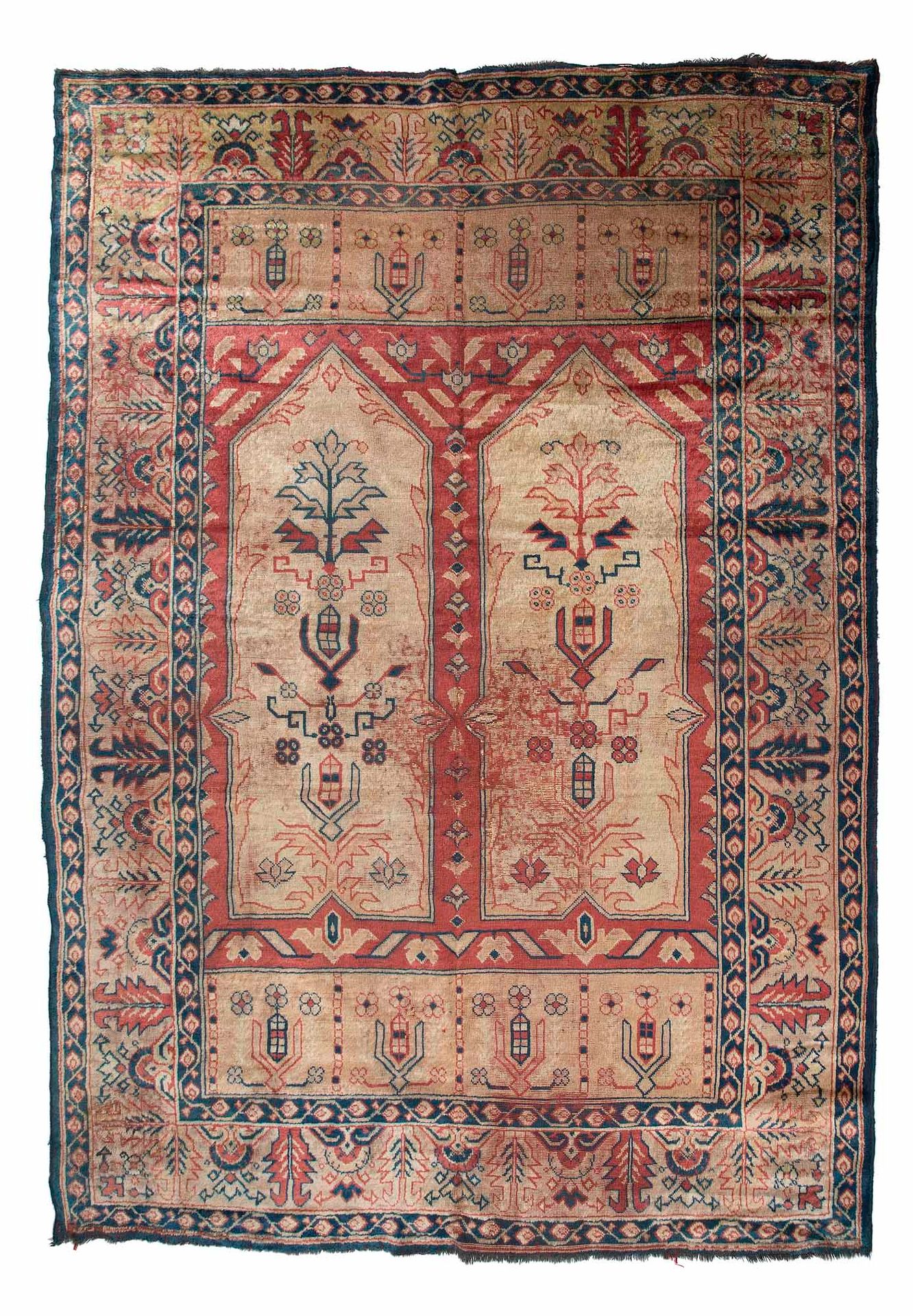 Null 罕见的TIF-TIK地毯（小亚细亚），19世纪末

尺寸：335 x 225厘米。

技术特点 : 羊毛基础上的羊毛绒。

砖红色的背景上装饰着鲜花，&hellip;