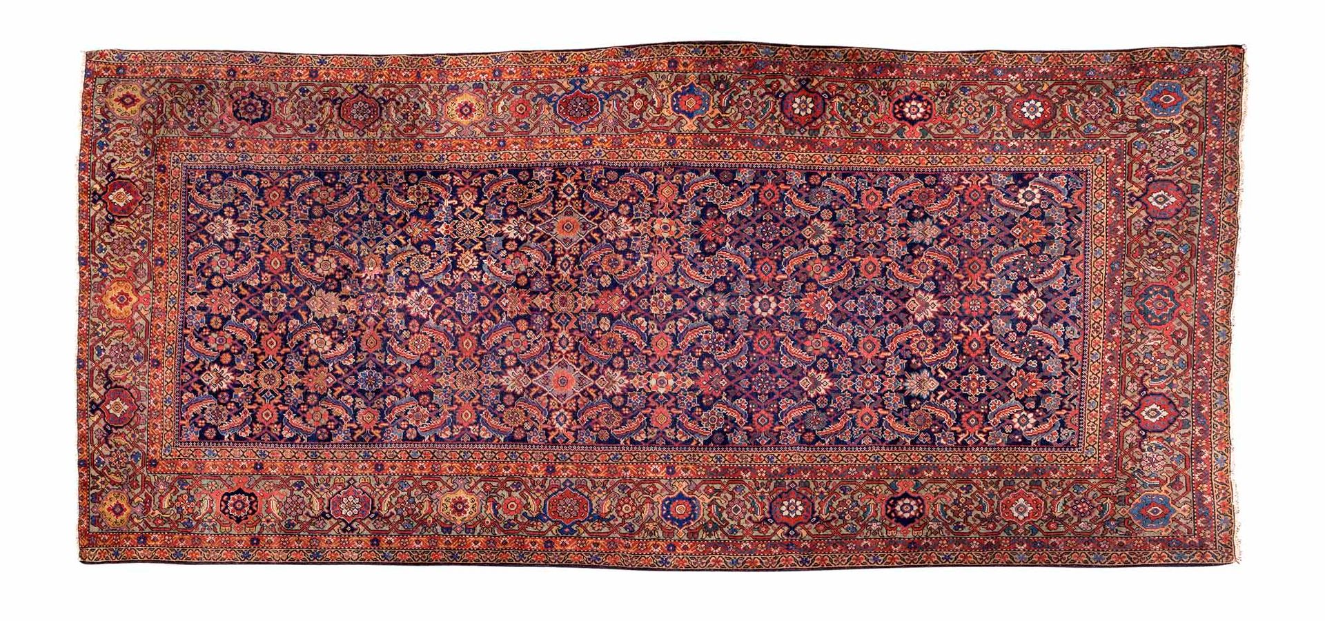 Null 费拉汉地毯，在织工大师 "MUSTAHAFIE"（波斯）的工作室里编织，19世纪中期

尺寸：290 x 145厘米。

技术特点 : 羊毛丝绒，棉质&hellip;
