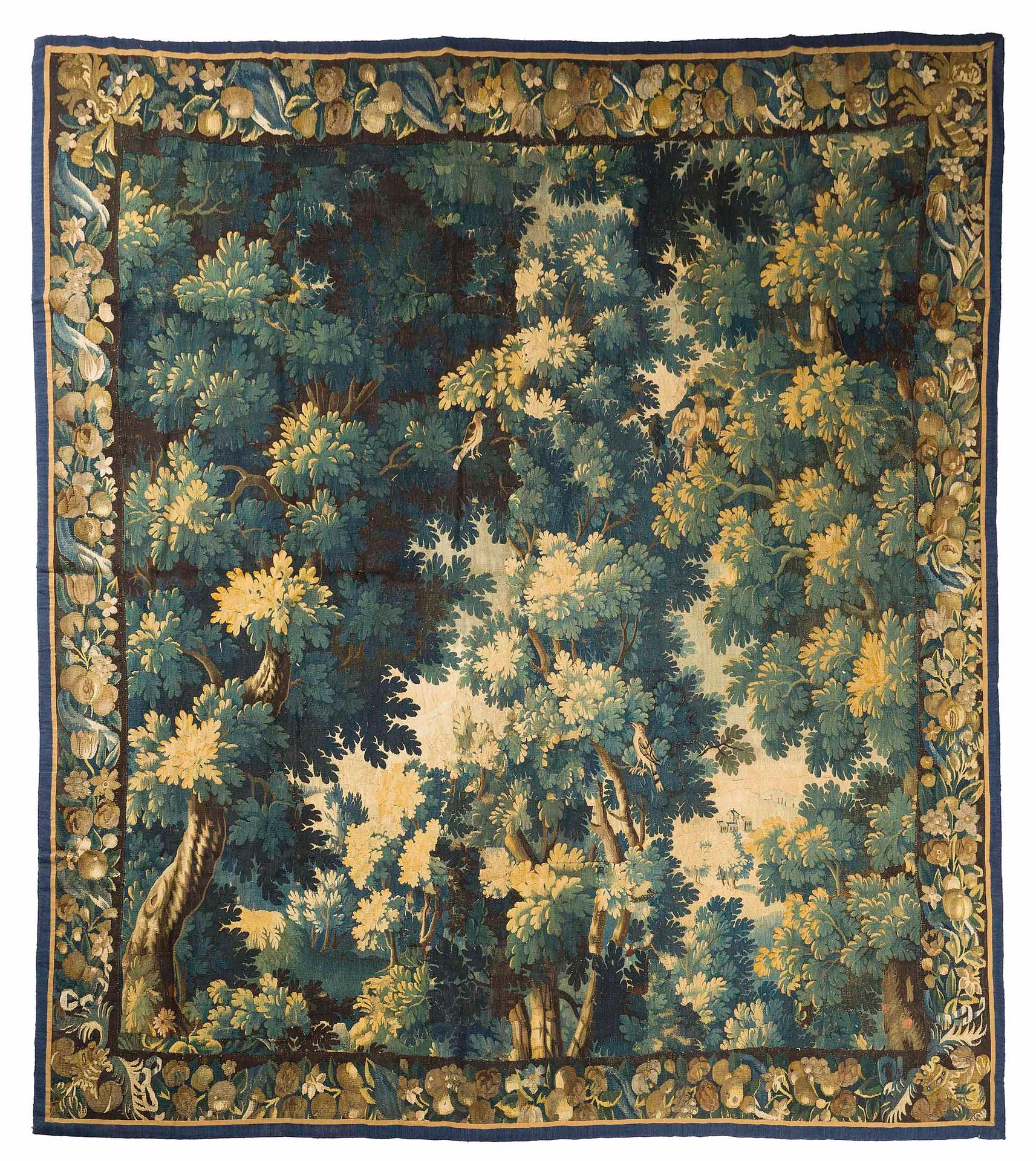 Null 奥布松挂毯，18世纪

技术特点 : 羊毛和丝绸

尺寸：高度：275厘米；宽度：250厘米

在世俗橡树的三个丰富而厚实的叶子上看到的。在颜色不断变&hellip;
