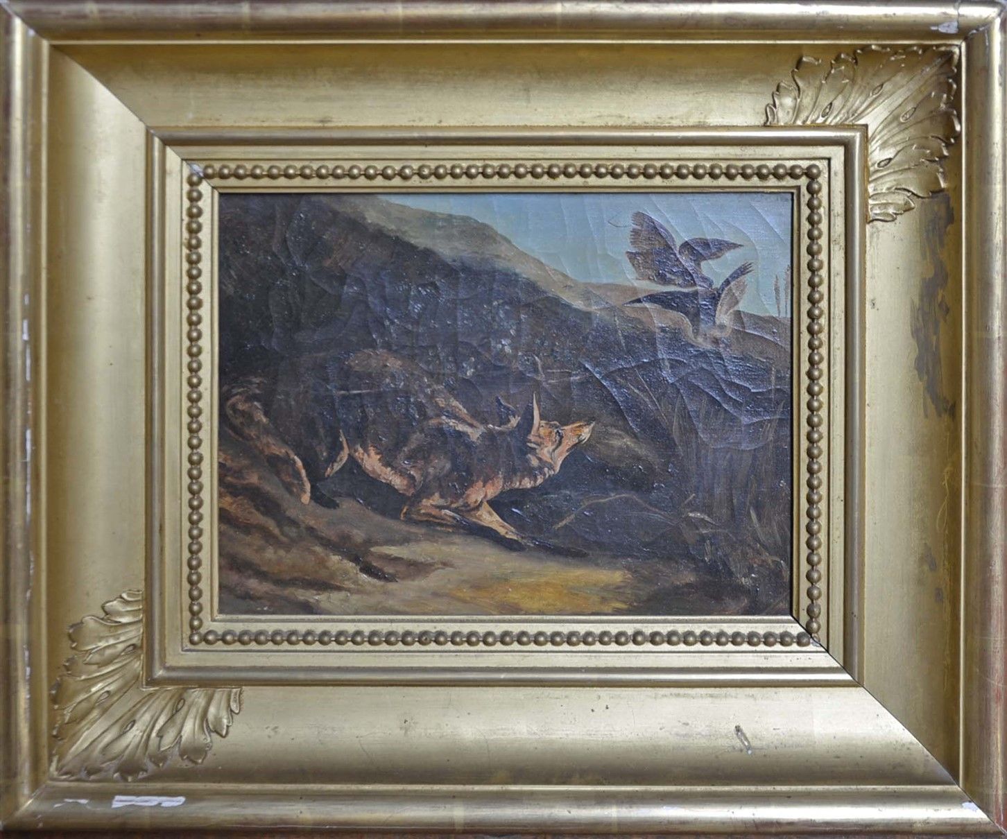 Null Französische Schule des 19. Fuchs auf der Lauer. Öl auf Leinwand, 28 x 34 c&hellip;