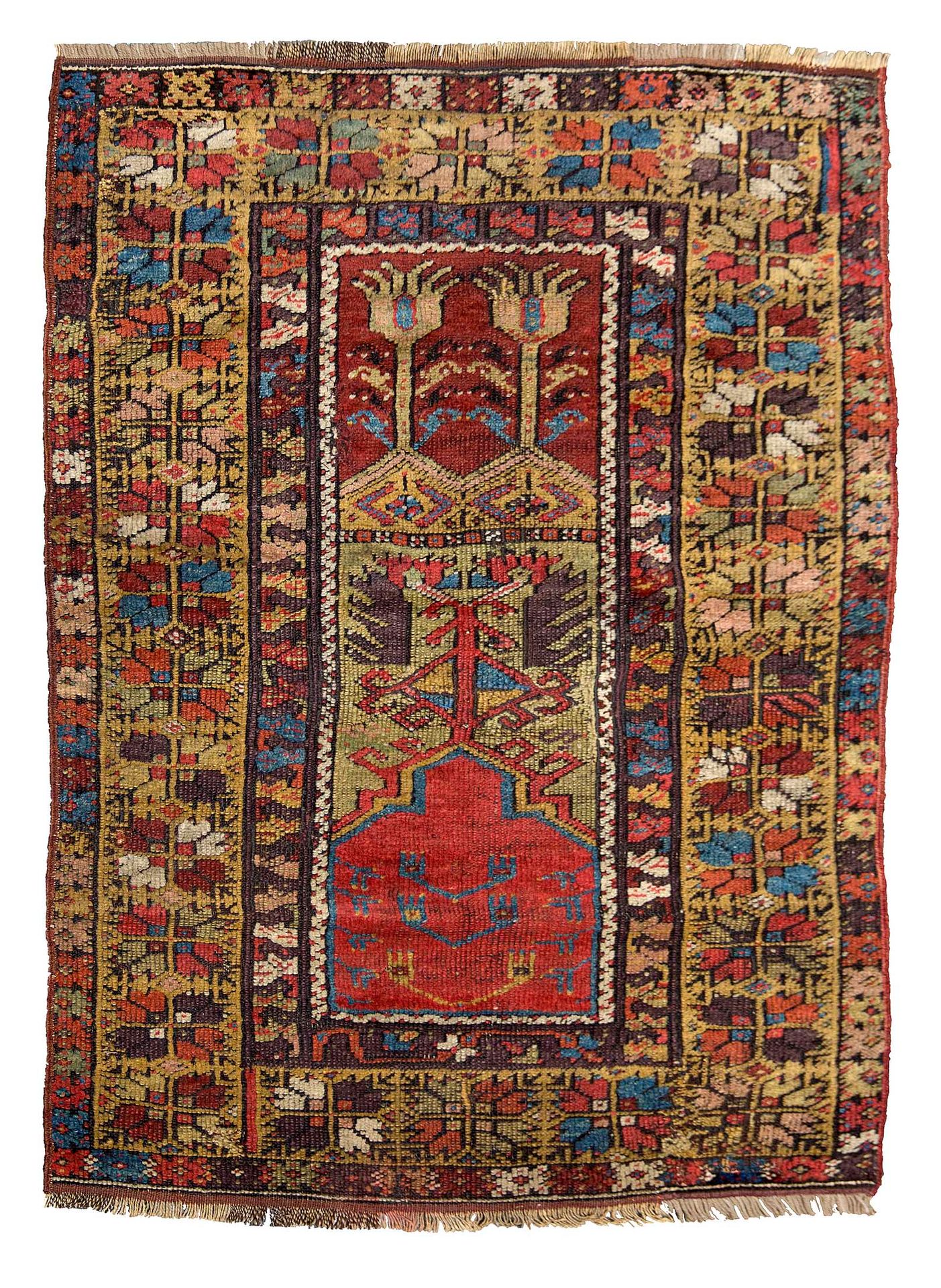 Null 穆库尔（MOUDJOUR）地毯（小亚细亚），19世纪末，20世纪初
尺寸：126 x 80厘米。
技术特征：羊毛基础上的羊毛绒。
一个重要的古老的金色&hellip;