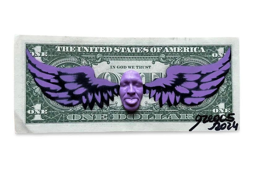 Gregos (Né en 1972) Purple Flying Dollar, 2024
Peinture aérosol, acrylique, plât&hellip;