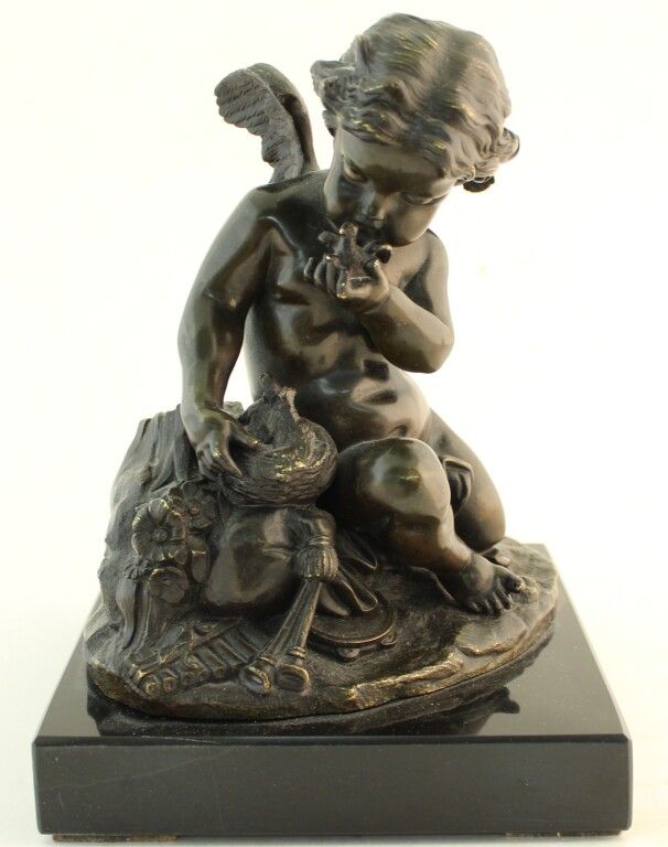 Null Gautier publisher. Putto musician with birds. Bronze in the round. Marble b&hellip;