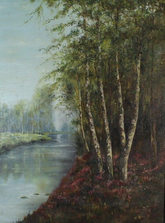 Null Suzanne Savary. Landscape. HSToile. Signed on the back. 61 x 46 cm.